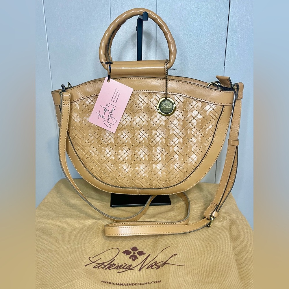 Patricia Nash Beige Woven Leather Satchel